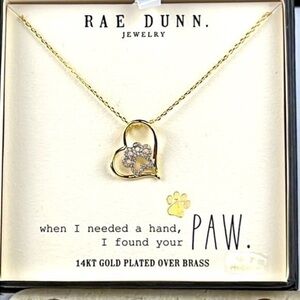 Rae Dunn ‘Heart & Paw’ Necklace. 16” & 2”. NWT
